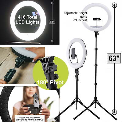 #ad 18 Inch LED Ring Light Adjustable 63 Inch Tripod Stand with Phone Stand $26.12