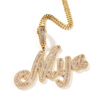 #ad Hip Hop Custom A Z Art Letters Name Pendant Necklace White Zircon Jewelry $65.69