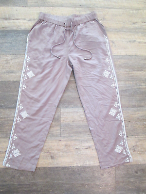 #ad Sundance Catalog Tabia Embroidery Pants mauve viscose Women#x27;s Large petite PL $21.00