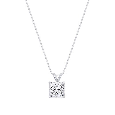 #ad 1 2 Ct Princess Lab Created Grown Diamond Pendant Necklace 14K White Gold F VS $324.00