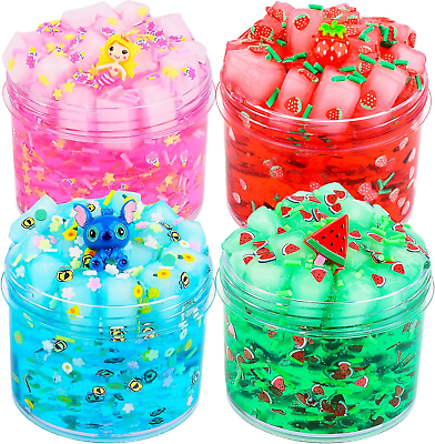 #ad 4 Pack Jelly Cube Crunchy Slime Kit Premade Jelly Clear Crunchy Slime for Girls $14.28