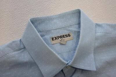 #ad Express Fitted Dress Shirt Spotted Blue Button Up Mens Sz Large $21.59