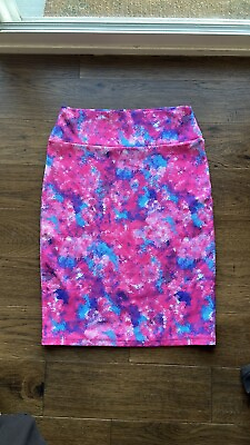 #ad LuLaRoe Cassie Skirt Medium Knee Length Unlined Pull On Pink Purple Blue EUC $12.00