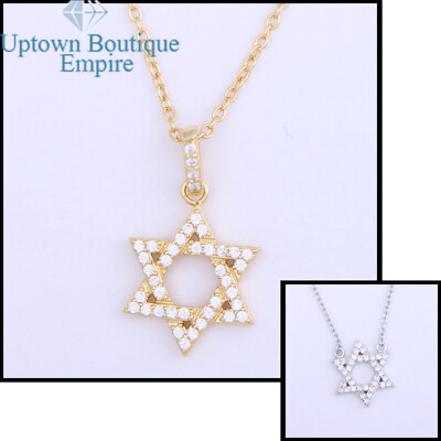 #ad 925 Sterling Silver Hexagram STAR OF DAVID Cubic Zirconia Pendant Necklace*019 $18.99