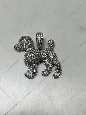 #ad Sterling Silver Show Dog Poodle Cockapoo Cz Diamond Dog Pendant Rare Custom 8G $60.00