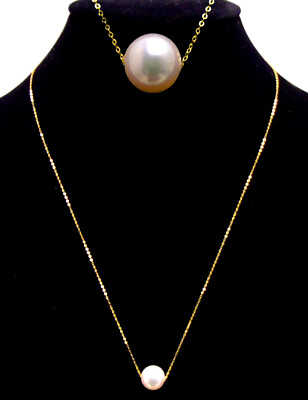 #ad AAA 9 10mm Round Natural White Pearl Pendant Necklace Women 14K Gold Chain 16quot; $252.00