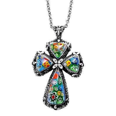 Murano Style Cross Chain Pendant Necklace For Women Religious 20quot; Birthday Gifts $20.49