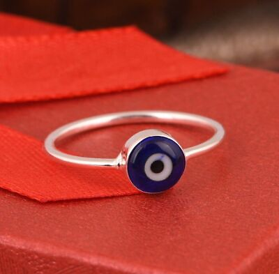 #ad Turkish Blue Evil Eye Stackable Ring 925 Sterling Silver Protection Lucky Ring C $22.30