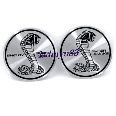 #ad 2X For Shelby Cobra Snake Silver Round Badge Emblem Sticker Aluminum Sign Decal $11.95