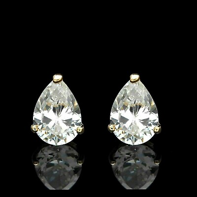 #ad 1.00 Ct Pear Cut Diamond Simulated Teardrop Stud Earrings 14k Yellow Gold Plated $13.59
