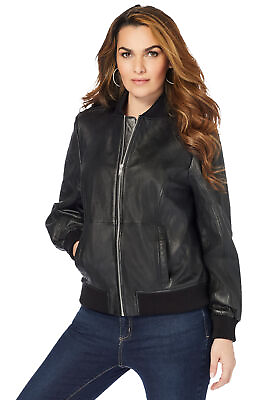 #ad Roaman#x27;s Women#x27;s Plus Size Leather Bomber Jacket $237.00
