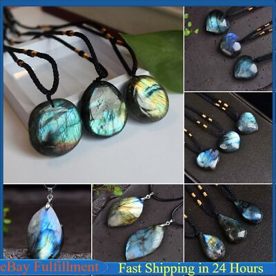 #ad Natural Labradorite Moonstone Quartz Crystal Pendant Necklace Healing Reiki Gift $7.59
