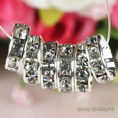 #ad Silver Plated Czech Crystal Rhinestone Rondelle Spacer Beads 4mm6mm8mm10mm $9.99