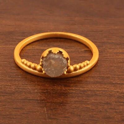#ad Good Quality 5MM Round Real White Sugar Druzy Gold Plated Matte Finish 8 US Ring $4.99