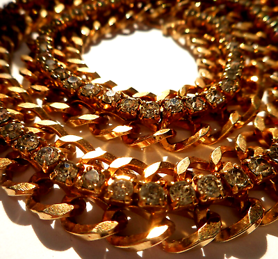 #ad Vtg Goldtone Rhinestone Center Chunky 14quot; Choker Necklace 6quot; Bracelet Set $69.99