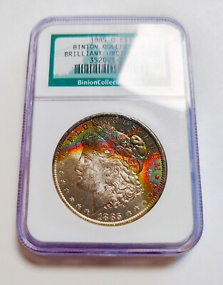 #ad 1885 O Morgan Silver Dollar NGC Uncirculated Binion Collection Rainbow Toning $698.00