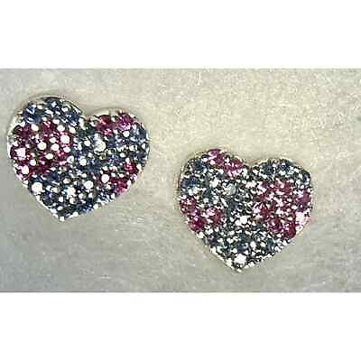 #ad Roberto Coin 18k Heart Pink Blue Sapphire Heart Earrings White Gold $699.00