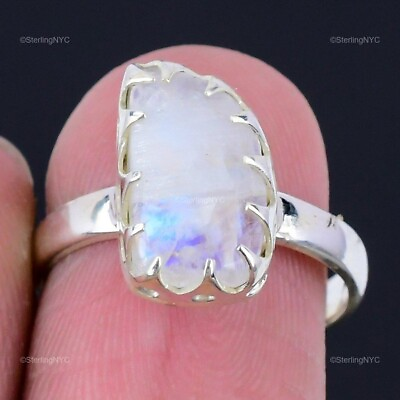 #ad Natural Rainbow Moonstone Gemstone Cluster Ring Size 7 925 Sterling Silver $7.99