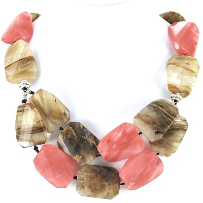 #ad 2 Strands Fire Volcano Quartz Nugget Hand Knotted Silver Statement Necklace 23quot; $32.99