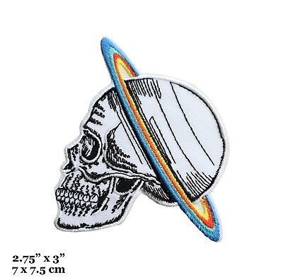 #ad Skull Skeleton Face Saturn Rings Planet Punk Universe Embroidered Iron On Patch $4.99