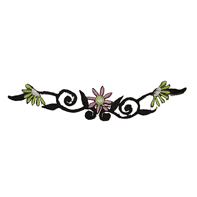 #ad Black Flowers Pink Embroidered Iron On Applique Scroll Motif Patch Small Vintage $8.07