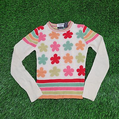 #ad Vintage Wet Seal Colorful Flower Knit Sweater Teens S Short 14x20 Tag M White $30.90