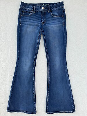 #ad American Eagle Women#x27;s Boho Artist Jeans 8 Short Flare Blue Medium Wash Denim $19.99