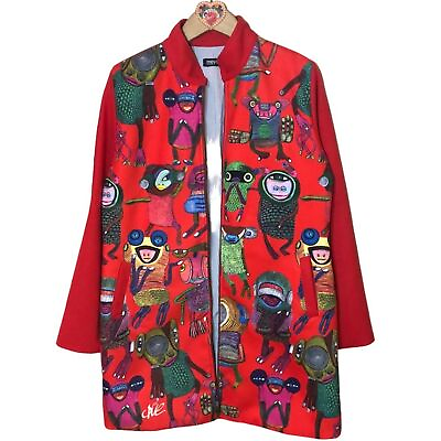 #ad Mayta Art Couture Printed Toys Trench Coat Maria Jose Fabrega Art to Wear SZ L $124.99