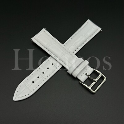 #ad 16 22 MM Watch Band Strap White Genuine Leather Quick Released Fits for Omega $12.99