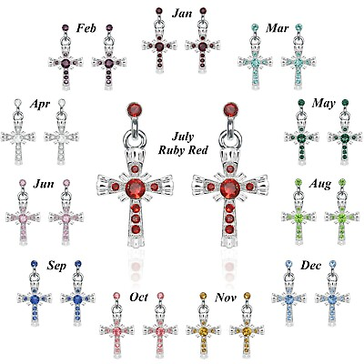 #ad Birthstone Silver Cross Earrings Austrian Crystal Surgical Steel 12 Months $11.99