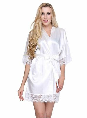 #ad Sexy Wedding Dressing Gown Women Short Satin Bride Robe Lace Silk Kimono $29.72
