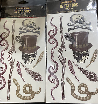 #ad Voodoo Witch Doctor Costume temporary tattoo Halloween Mardi Gras Ect 2packs $4.90