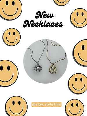 #ad Trendy Smiley Face Emoji Charm 18#x27;#x27; Necklace Gold IP and Silver Jewelry $22.00