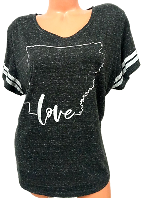 #ad Home of the free grey spotted Love Arkansas raglan short sleeve stretch top 2X $14.99