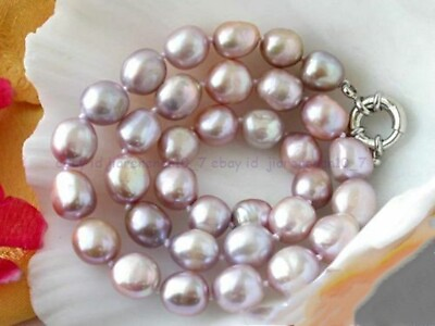 #ad Natural 10 11mm Pink Lavender Freshwater Cultured Baroque Pearl Necklace 18in $12.99