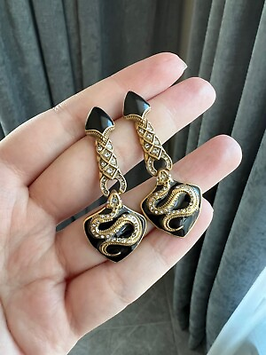 #ad Vintage Inspired Gold Snake Earrings Retro Serpent Jewelry Dangle Drop Style $28.00