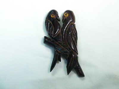 #ad ...Art Deco Carved Wood Love Birds on Branch Clip Brooch... $14.97