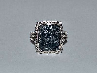#ad DESIGNER SJ SIGNED STERLING SILVER BLUE DIAMONDS RING SIZE 8 $112.00