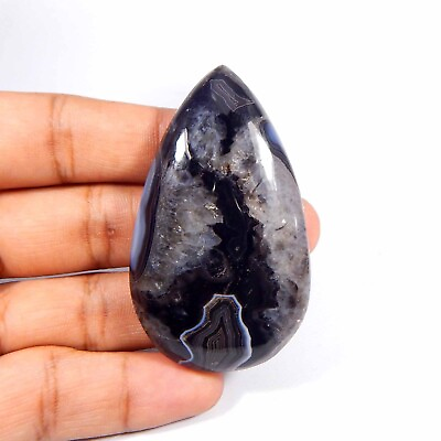#ad Black Onyx Agate Cabochon Pear Shape Natural Gemstone Loose 206 Cts #5621 $12.59