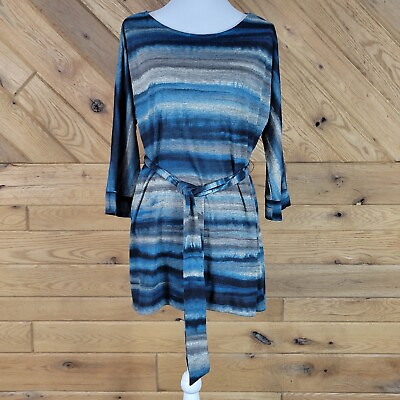 #ad Ny Knits Womens Tie Dye Long Sleeve Belted Mini Dress Knit Tunic Size XL $10.39