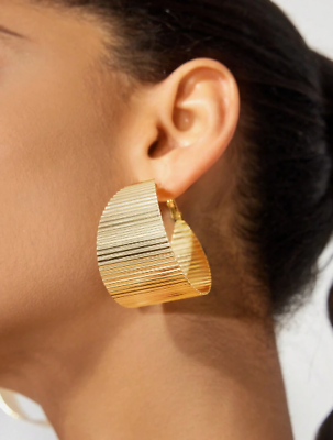 #ad Gold Ribbed Hoop Earrings Big Large Gold Tone Wide Hoop Earrings for Women $13.95