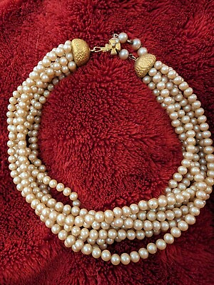 #ad Vintage Faux Pearl Multi Strand Necklace With Gold Tone Clasp Nice Costume Piece $14.00