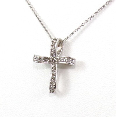 #ad 3.1gr Sterling Silver 0.10ctw Natural Diamond Cross Pendant Necklace 18quot; FZ $33.88