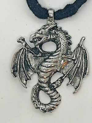 #ad Jay Silver Tone Flying Dragon Pendant w Shoe String Necklace $24.00