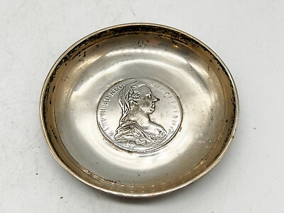#ad ANTIQUE 1780 THALER MARIA THERESA COIN SET IN STERLING SILVER PIN DISH BOWL GBP 89.99
