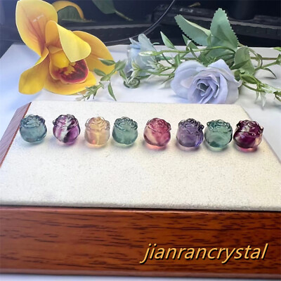 #ad 5pcs Natural Fluorite Hand Carved Quartz Mini Crystal Roses Skull Reiki Healing $16.99