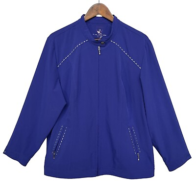 #ad Chico#x27;s Zenergy Full Zip Jacket Women Size XL 16 3 Blue Zip Pocket Long Sleeve $25.00