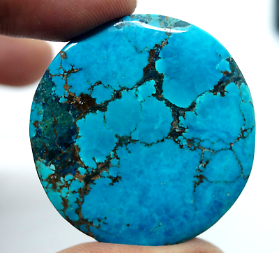 #ad AAA 107.4 Ct Natural Black Spiderweb Turquoise Blue Untreated Round Cut Gemstone $17.55