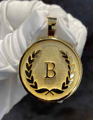 #ad Men#x27;s Customized Round Initial Letter quot;Bquot; Pendant Silver 14k Yellow Gold Plated $222.25