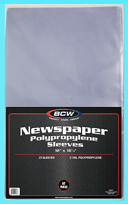#ad 25 BCW 12X16 NEWSPAPER 2 MIL STORAGE SLEEVES Clear Poly Art Photo Print 12quot;x16quot; $13.99
